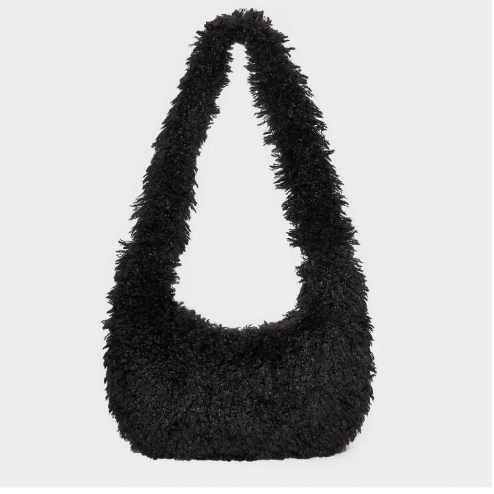 New! Slouchy Faux Fur Hobo Shoulder Handbag - Wild Fable, Black